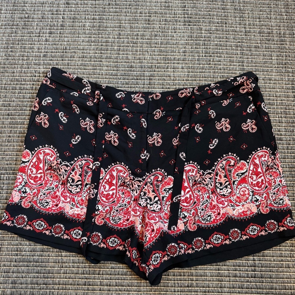 LOFT High Waist Black and Red Floral Shorts